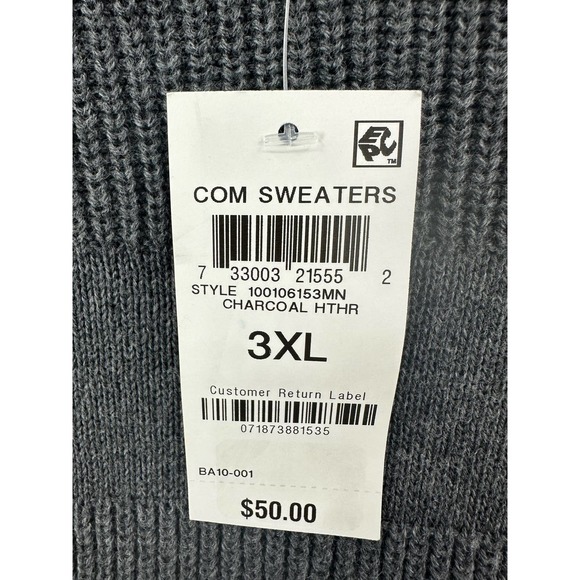 Club Room, Men's Textured Cotton Sweater, 3XL Charcoal Heather - Picture 3 of 8